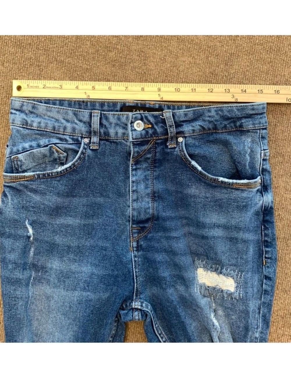 Zara Jeans Womens 31 High Rise Distressed Skinny Shark Bite Hem - Picture 3 of 6